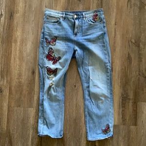Lucky Brand Butterfly Embroidered Bridgette Slim Straight